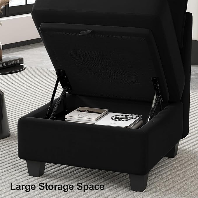 Belffin Modular Sofa Storage Ottoman Module for Velvet Piping Modular Sectoinal Couch Square Ottoman Footrest Black