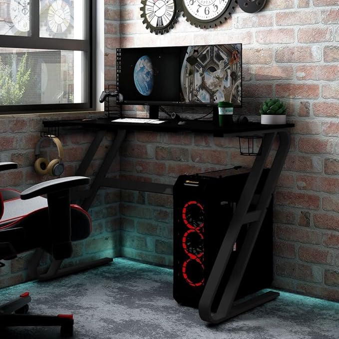Gaming Desk Computer Desk Gaming Table with ZZ Shape Legs Z Shaped Pc Gaming Workstation Home Office Desk for Home Office Black 35.4x23.6x29.5