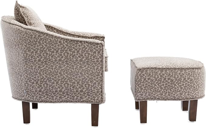 Accent Chair with Ottoman Mid Century Modern Barrel Chair Upholstered Club Tub Round Arms Chair for Living Room