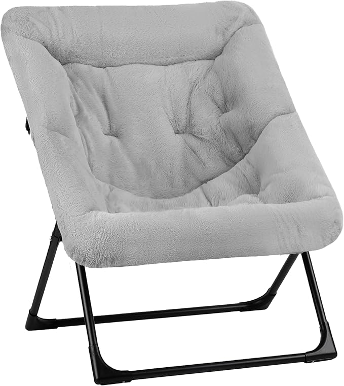 Comfy Saucer Chair for Adults Soft Faux Fur Bedroom Chair Accent Dorm Chairs Flexible Living Room Reading Chairs Oversized Folding Seat for Teens X-Large Grey