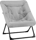 Comfy Saucer Chair for Adults Soft Faux Fur Bedroom Chair Accent Dorm Chairs Flexible Living Room Reading Chairs Oversized Folding Seat for Teens X-Large Grey