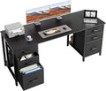 ODK 63 inch Computer Desk with File Drawers Cabinet Modern Office Desk with Large Storage for Home Office Study Gaming Black