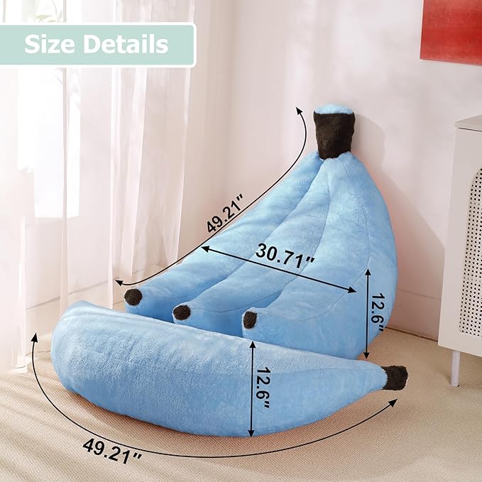 Banana Bean Bag Chair with Ottoman Floor Sofa Bed with Footrest Comfy Convertible Lounger for Teens &amp Adults Plush Couch for Bedroom Living Room or Dorm M-SkyBlue