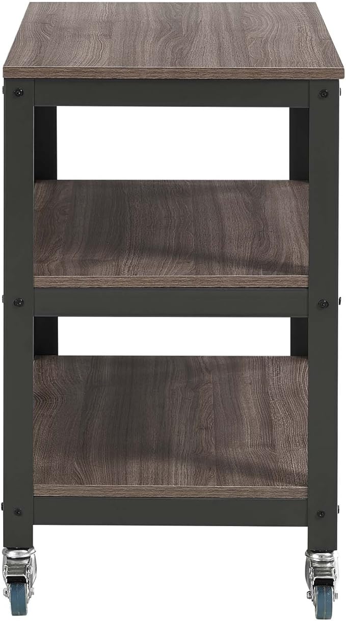 Modway Vivify Industrial Modern Three Tiered Serving Stand Rolling Cart in Gray Walnut
