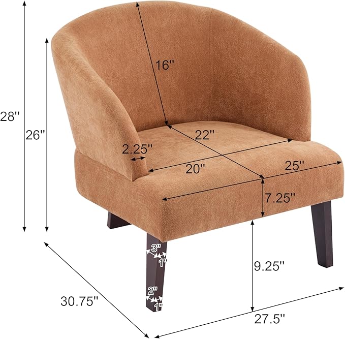 Christopher Knight Home Ashby Mid-Century Modern Fabric Accent Chair Living Room Solid Wood Lounge Chair Bedroom Soft Cushion Comfy Reading Chair Home Office Sofa Barrel Armchair Light Orange