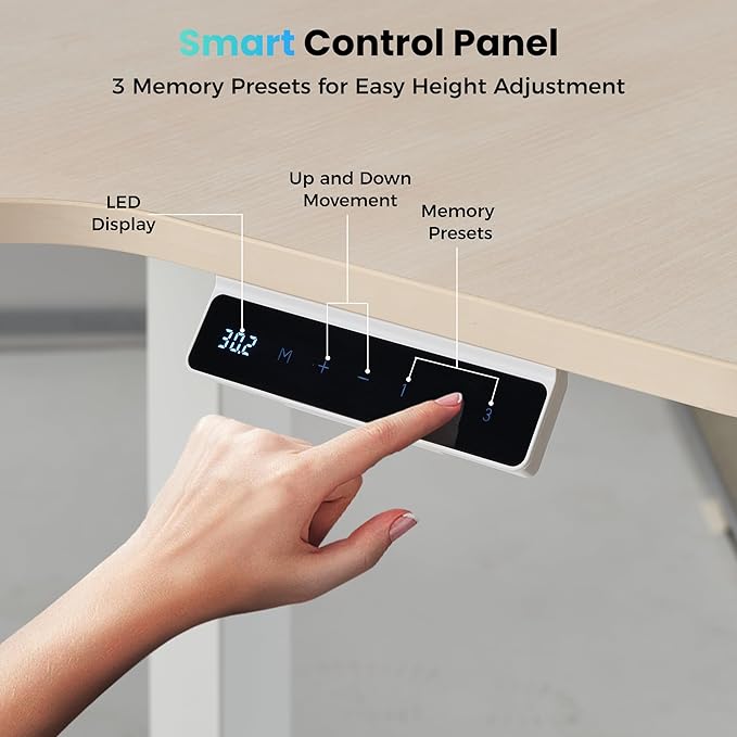 EUREKA ERGONOMIC 55 Inch L Shaped Electric Standing Desk Height Adjustable Computer Gaming Desk with Keyboard Tray Mouse Pad Home Office Work Maple Wood Left Side
