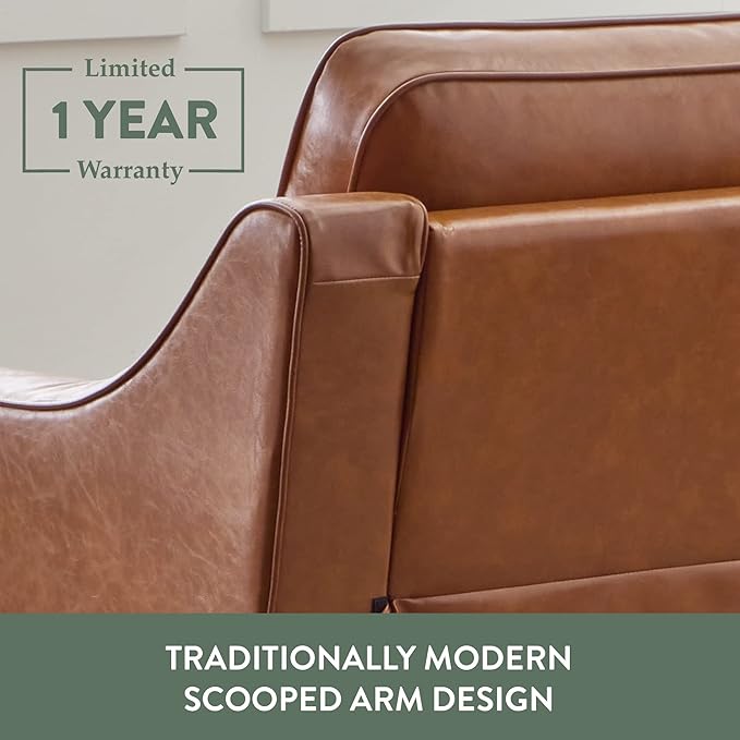 Edenbrook Jensen Upholstered Couch - Camel Faux Leather for Living Room - Small Seats Three - Scoop Arm Modern Furniture