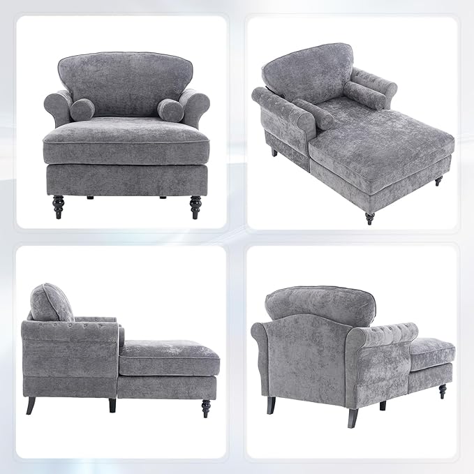 Accent Chair 59'' Modern Armchair for Living Room Upholstered High Back Lazy Sleeper Armchair Recliner for Woman Chaise Lounge Chair Indoor Single Reading Sofa Chair with Wood Legs (Dark Grey)