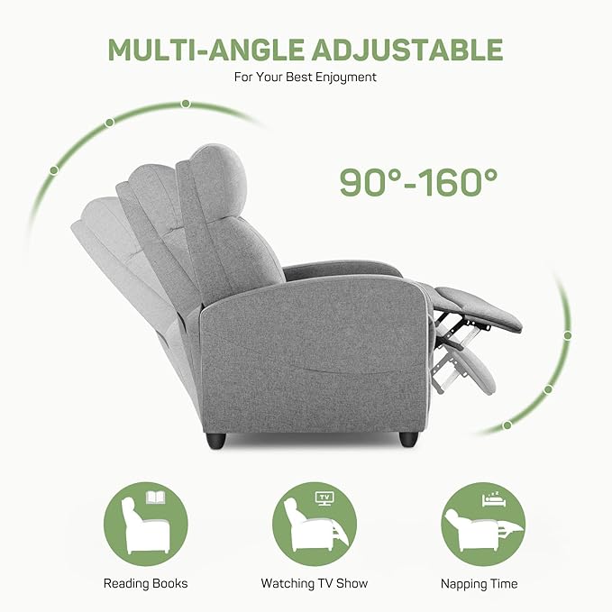 Recliner Chair with Massage and Lumbar Support Small Fabric Home Theater Seating Adjustable Modern Reclining Chair for Adults in Living Room