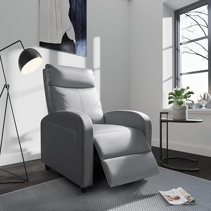 Homall Recliner Chair Recliner Sofa for Adults Recliners Home Theater Seating with Lumbar Support Reclining Sofa Chair for Living Room (Leather Grey)