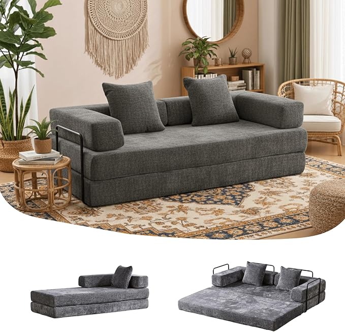 Alpen 77 Convertible Sleeper Sofa Bed with Pillow - Chenille Fabric &amp High-Density Sponge &amp Fixed-Shape Frame Modular Sofa for Living Room/Lounge/Studio Dark Grey