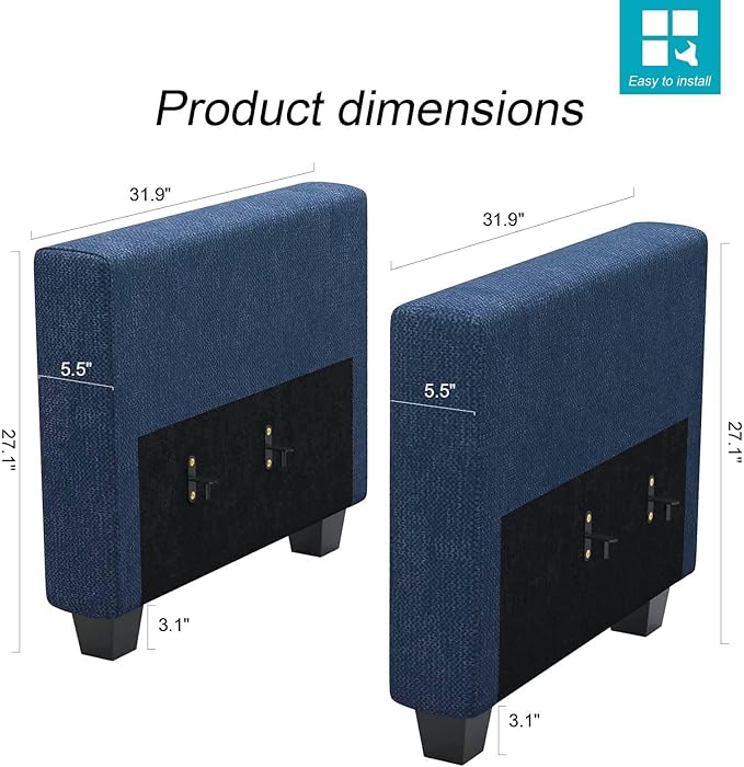 Belffin Armrest Module for Modular Sectional Sofa Couch Side Armrest for Sectional Modular Sofa Fabric Blue