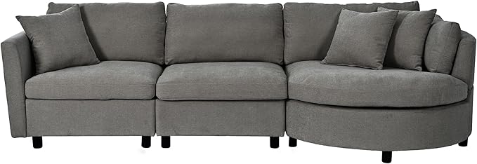 kevinplus 105.5'' Sectional Sofa Couch for Living Room Modern Contemporary 3-Seat Upholstered Sectional Couch Sofa with Curved Seat for Apartment Home Office Chenille Fabric Gray