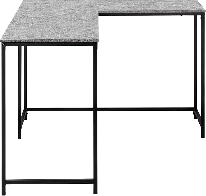 Monarch Specialties 7392 Computer Desk Home Office Corner 58 Shape Work Laptop Metal Laminate Contemporary Modern Desk-58 L/Grey Stone-Look/Black 58.25 L x 44 W x 30 H