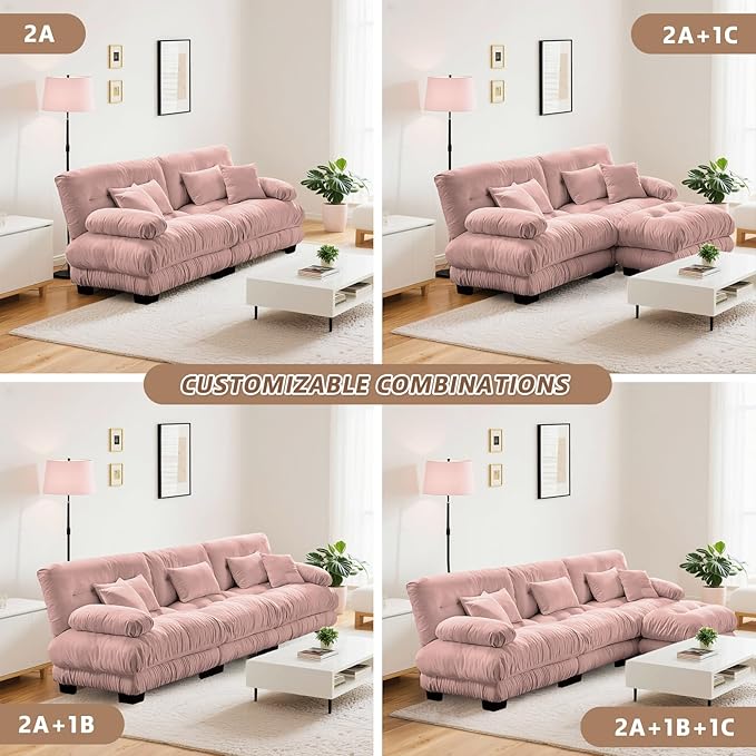 94.4 Oversized Modular Sectional Sofa 2-Seater Loveseat Cloud Couch with Pillows and Overthick Cushion for Living Room Home Theater ApartmentChenille Fabric(Pink)