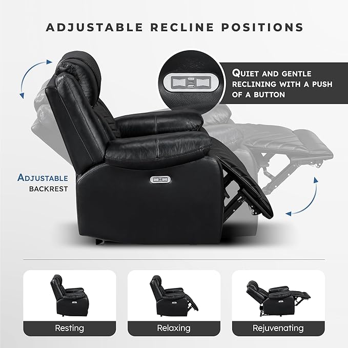 Lexicon Wall Hugger Power Double Reclining Loveseat with Console Faux Leather Home Theater Seating with LED Lighting Charging Ports Bluetooth Speaker Wireless Cup Holders Hidden Storage Black