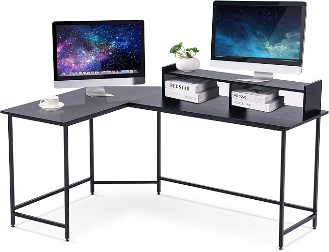 ivinta L Shaped Gaming Desk Modern Reversible Corner Computer Desk with Monitor Stand for Small Spaces Living Room Bedroom Home Office 6404 (Black)