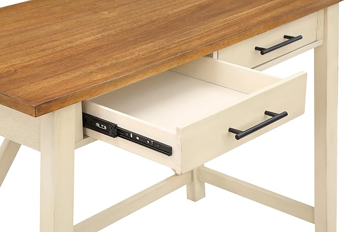 OSP Home Furnishings Milford Rustic 42 Inch Writing Desk with 2 Drawers and Burnished Decorative Hardware Antique White