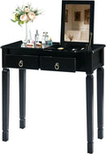 LEEMTORIG 31.5 Solid Wood Small Vanity Desk with Flip-top Mirror Compact Wooden Writing Desk with Drawers 3 in 1 Secretary Desk/Dressing Table/Nightstand for Small Space Black SZT-D0036-BK