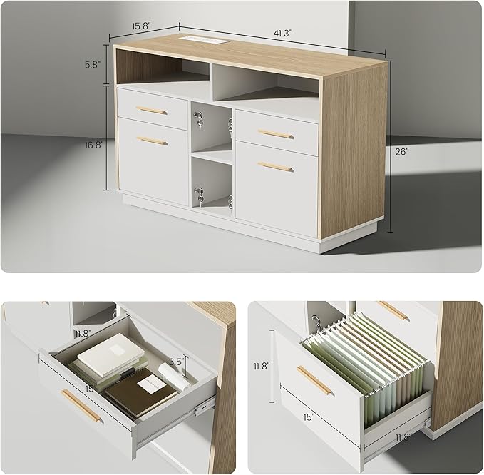 71 Standing Desk with 2 File Cabinet AC/USB 1.18 Desktop L Shaped Height Adjustable Desk Electric Furniture Set with Multiple Functions for Home and Office Light Walnut