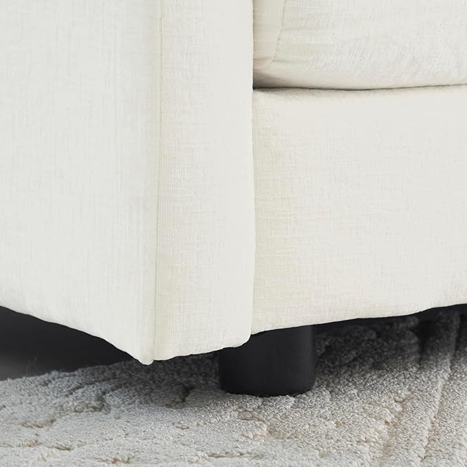 Modern Accent Chair Wide Accent Armchair with Ottoman Upholstered Single Club Chair for Living Room Bedroom (Chenille Fabric in Cream White 1 Seat and 1 Ottoman)
