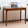 39.4'' Solid Wood Desk with Drawers Mid Century Modern Home Office Desk Vintage Wooden Writing Desk with Storage and Hooks Dark Wood Computer Table for Bedroom Study (Walnut)