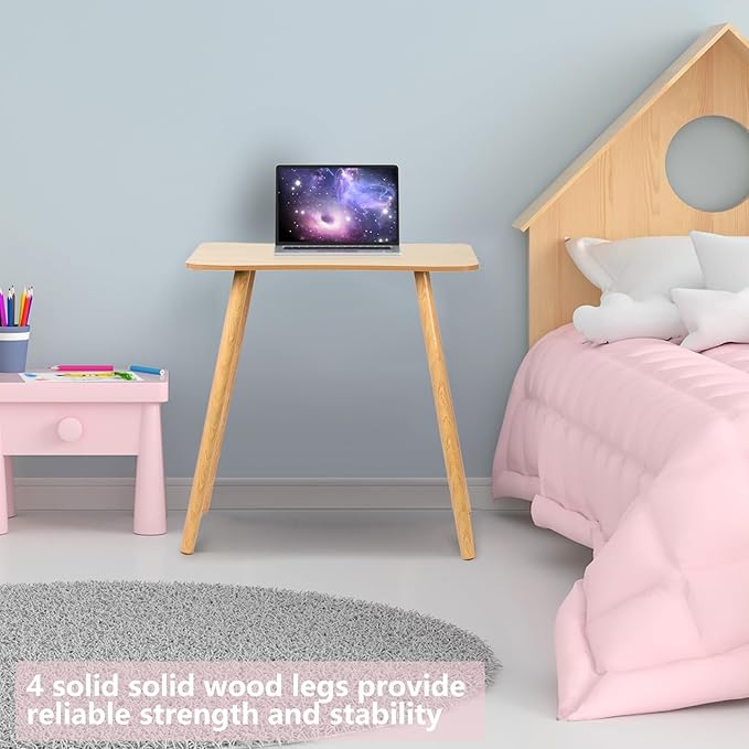 Computer Desk 29 Inch High Writing Study Work Table Office Desk Ergonomic Design Modern Home Office Study Desk Student Small Writing Table with Solid Legs Spacious Desktop Wooden Color