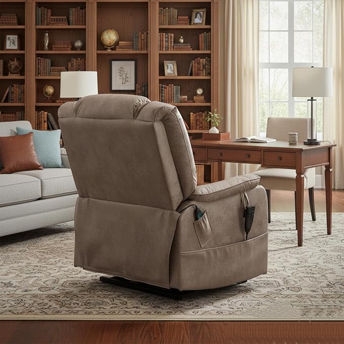 Lift Recliner Chair Lay Flat 180°Heavy DutyInfinite Position with Massage and Heating Functions Adjustable Upholstered Dual Motor Power Stand Up Lifting ReclinerSuitable for Living Room(Brown)