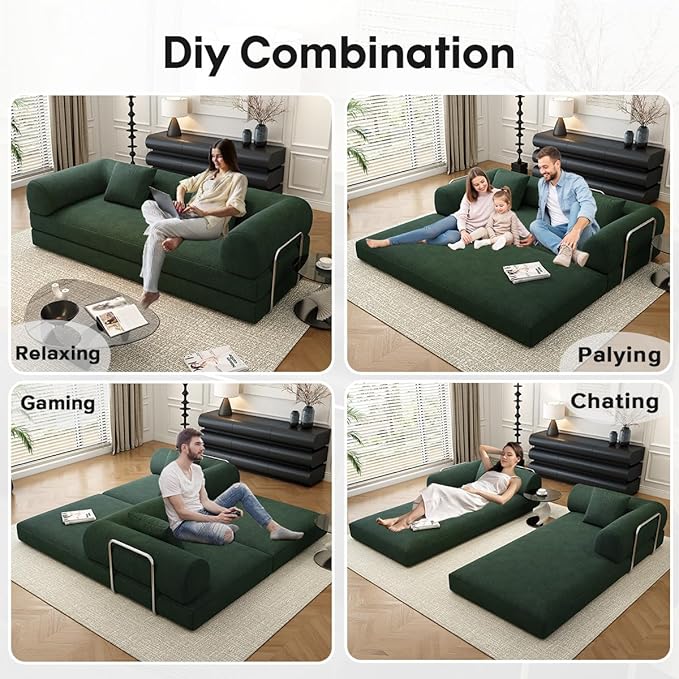 78.8 Modular Sofa Bed - 4-in-1 Convertible Design with Corduroy Fabric and High Density Sponge Removable Cover and Fixed Frame