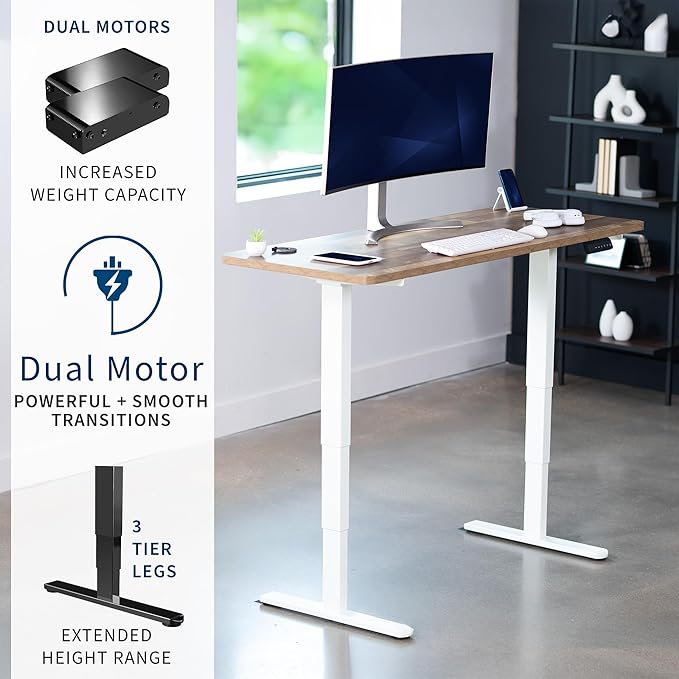 VIVO Electric 60 x 24 in Dual Motor Sit Stand Desk Memory Height Adjustment 2B Series Reclaimed Wood Top White Frame DESK-KIT-2W6P