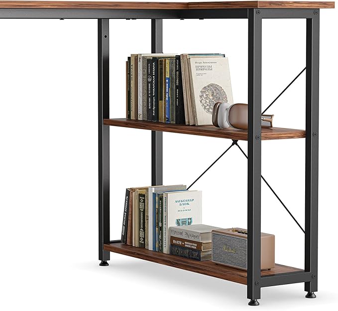 BANTI 40 Inch Small L Shaped Computer Desk with Storage Shelves Home Office Corner Desk Study Writing Table Brown