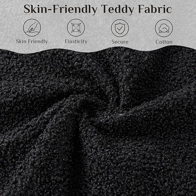 TLSUNNY Accent Chair Comfy Upholstered Armchair with Metal Legs High Backrest Living Room Chair Wingback Chair Mid Century Modern for Living Room/Vanity/Bedroom Teddy Fabric Black (2 pcs)