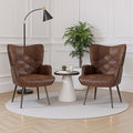 Nalupatio Mid Century Modern Accent Chair Set of 2 PU Leather Upholstered Tufted Button Chairs Living Room Reading Wingback Armchair Side Chair for Living Room Bedroom Brown