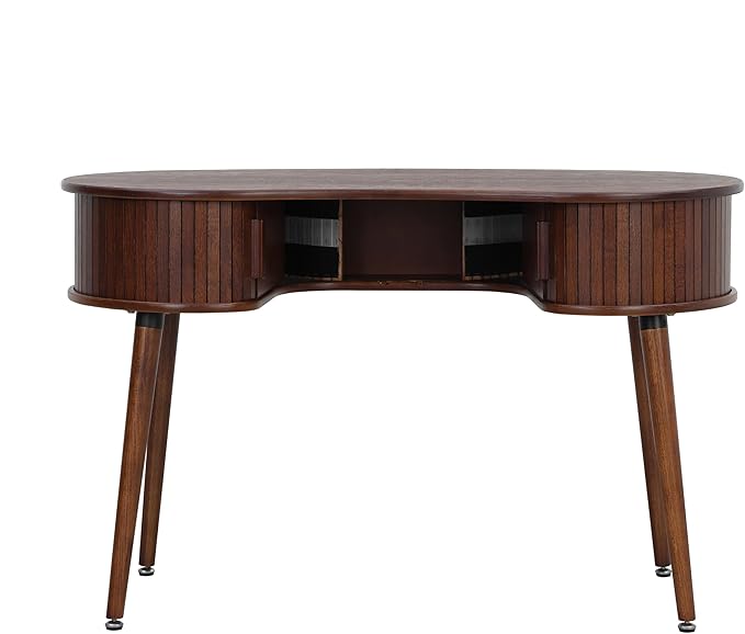 NTC Ripple Desk Modern Wooden Writing Desk with Two Hidden Drawers Stylish Vertical Groove Design Home Office Workstation Minimalist Study Table Easy Assembly - Dark Walnut