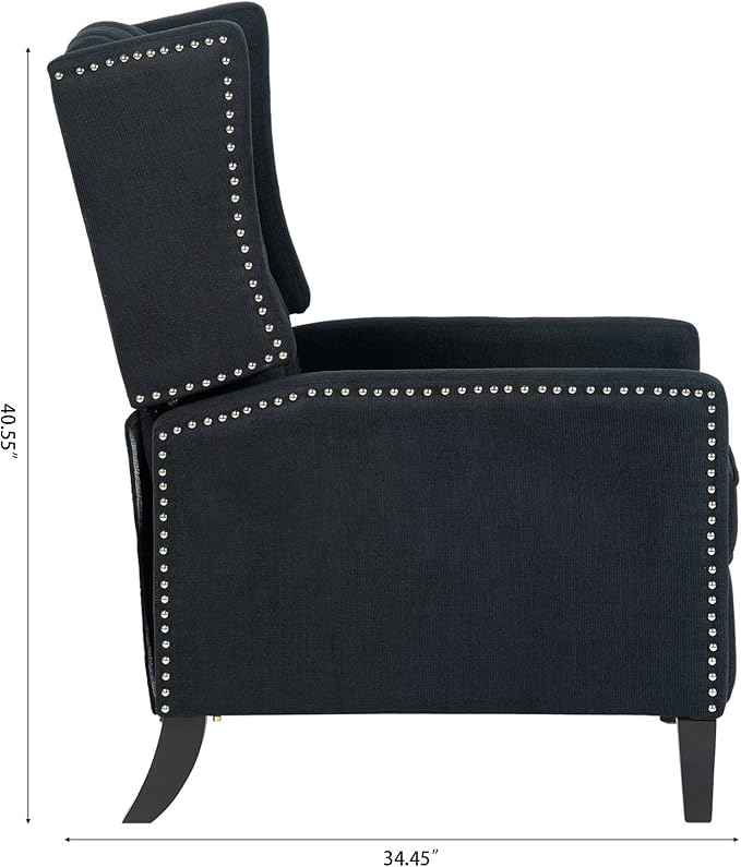 Push Back Recliner ChairEasy Chairs for Small SpacesComfy ArmchairReading Recliner Chairs for AdultsLiving Room Accent Chair Wingback and Rivets Design for Modern Recliner Chair(Black)