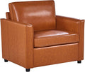 Faux Leather Armchair for Living Room Mid-Century Accent Chair with Deep Seat Cushion Upholstered Comfy Reading Chair Single Sofa Chair for Bedroom Apartment Office Caramel
