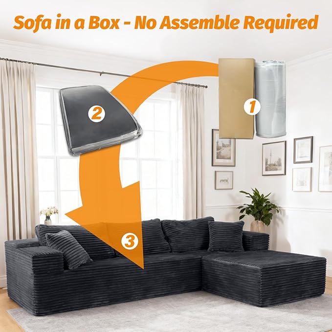 108” Modular Sectional Couches Sofa Oversized L-Shape Cloud Couch with Deep Seat Comfy Memory Foam Modern Boneless Couch for Living Room No Assembly Required