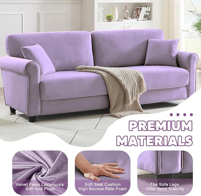 83 Sofa CouchSmall Modern LoveseatLove Seat with 2 SeaterVelvet Loveseat SofaSmall Couch for Living RoomBedroomOffice (Light Purple)