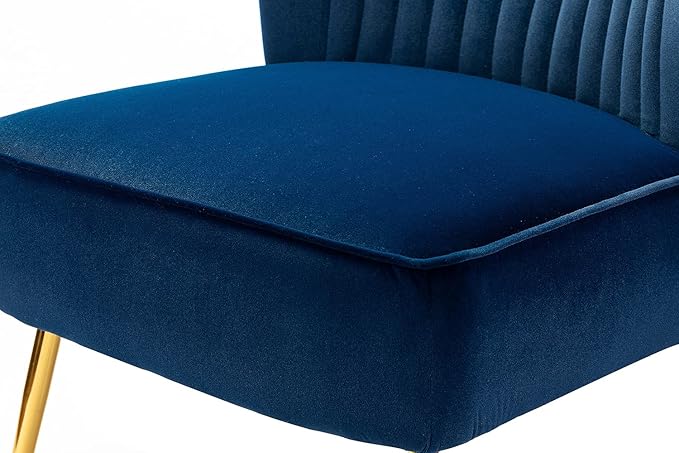 Tina's Home Velvet Armless Accent Chair Upholstered Modern Small Side Chair with Golden Legs Comfy Cute Wingback Slipper Chair for Living Room Study Beauty Room Thickly Padded(Navy)