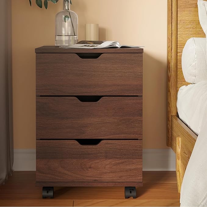 Vertical File Cabinet 3 Drawer Mobile File Cabinet Under Desk Wooden Filing Cabinet Storage Organization Filing Cabinet with Wheels for Home Office (Brown)