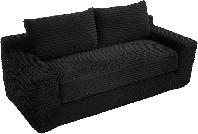 KIVENJAJA 70.87 Boneless Loveseat Sofa Modern 2-in-1 Convertible Sleeper Sofa Comfy Cloud Loveseat Couch Corduroy Small Boneless Couches for Living Room Small Space Bedroom Black