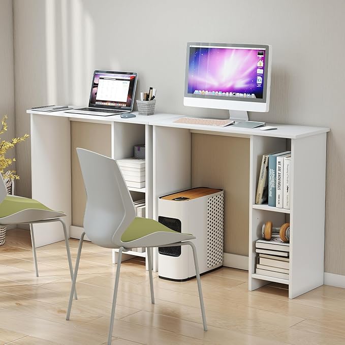 White Computer Desk Modern Writing Desk with Storage Shelves Compact Gaming Table Wood Home Office Desks Small Desk for Bedroom Living Room Study (White)