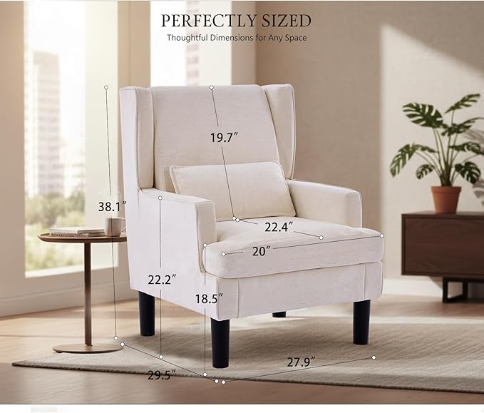 Accent Chairs Set of 2 for Living Room Chairs Modern Accent Chair Oversized Reading Chair for Living Room Sofa Chair with High Back and Wood Legs Upholstered Armchair Comfy Chair for Bedroom (Beige)