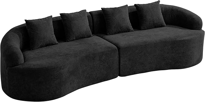 110.2 Curved Boneless Couch Oversized Cloud Sofa with 4 Pillows Modern 4 Seater Modular Sectional Sofa Boneless Sectional Couches for Living Room Curved Foam Couch Black