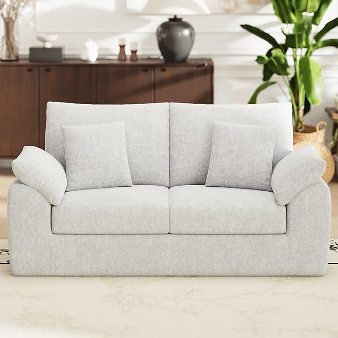 76 Boneless Loveseat Sofa Cloud Foam Couch 3 Seater Upholstered Midcentury Mondern Love Seat Wide Armrest and 4 Pillows for Home Living Room/Small Spaces No Assembly Required Beige