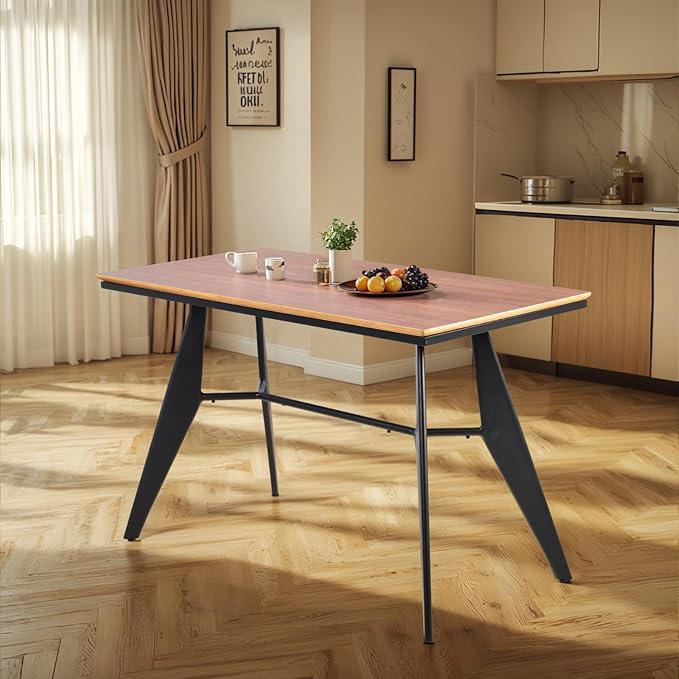 Modern Industrial Table with Heavy-Duty Steel Frame 47.3 x 23.6 Rectangular Tabletop Walnut Oak Finish Home Office Computer Desk Workstation Writing Desk Minimalist for Small Spaces