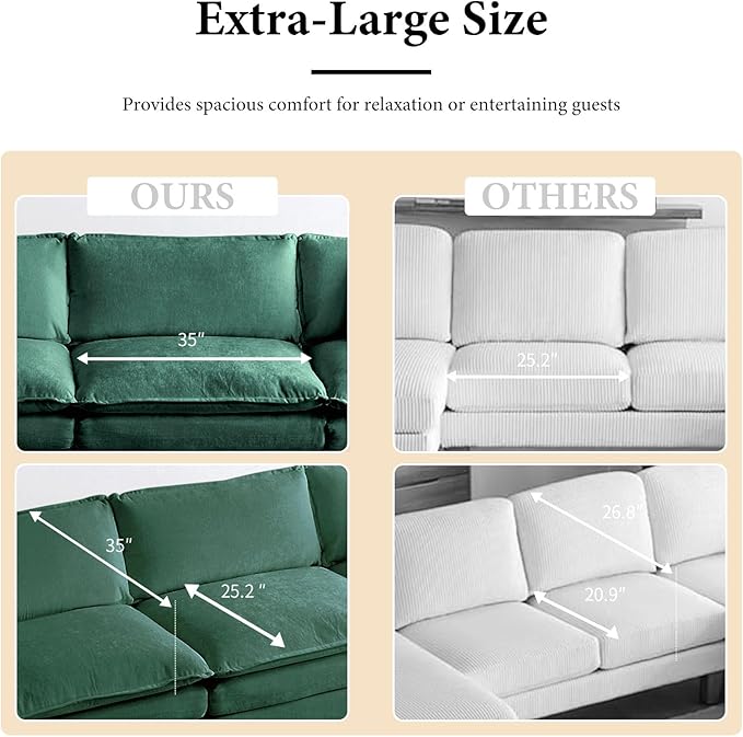 Green Oversized Single Cloud Sofa Couch Modern Accent Large Sectional Couches for Living Room Chenille Fabric Modular Sectional Sofa Deep Seat Home Sofas Set Sofá para Sala