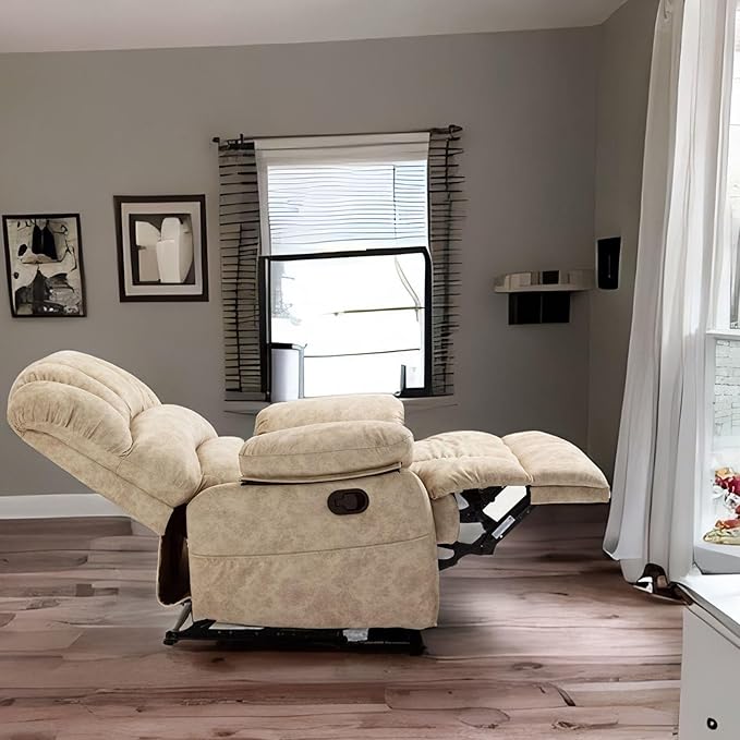 Modern Manual Recliner Chair for AdultsLazy Boy Recliner Chair Oversized Single Sofa with Footrest&ampAdjustable BackrestPocketsFabric (Beige)