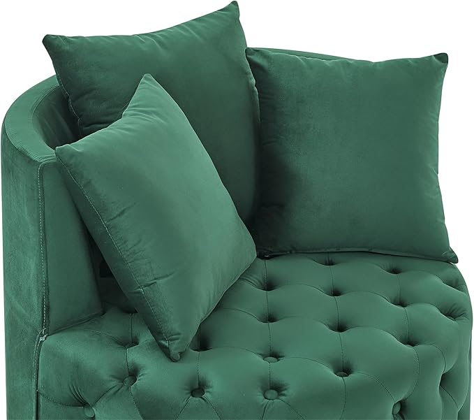 360° Swivel Accent Barrel Chair Velvet Comfy Round Chair with Button Tufted Design &amp 4 Moveable Wheels Upholstered Modern Lounge Reading Chairs for Living Room Bedroom Apartment Clubs(Green)
