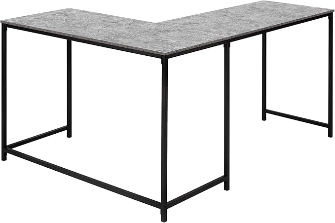 Monarch Specialties 7392 Computer Desk Home Office Corner 58 Shape Work Laptop Metal Laminate Contemporary Modern Desk-58 L/Grey Stone-Look/Black 58.25 L x 44 W x 30 H
